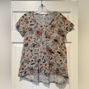 LuLaRoe Gray Scoop Neck Tee with Orange Floral Print